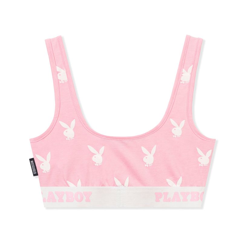 Ropa De Casa Playboy Deporte Repeat Graphic Cut Out Bra Mujer Grises | 0217-XRHAF