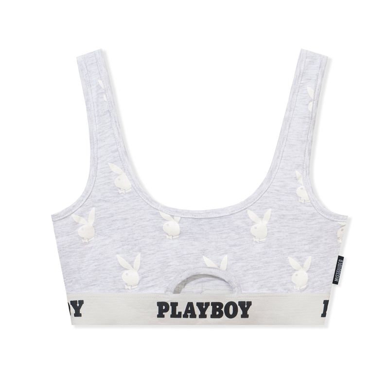 Ropa De Casa Playboy Deporte Repeat Graphic Cut Out Bra Mujer Grises | 0217-XRHAF