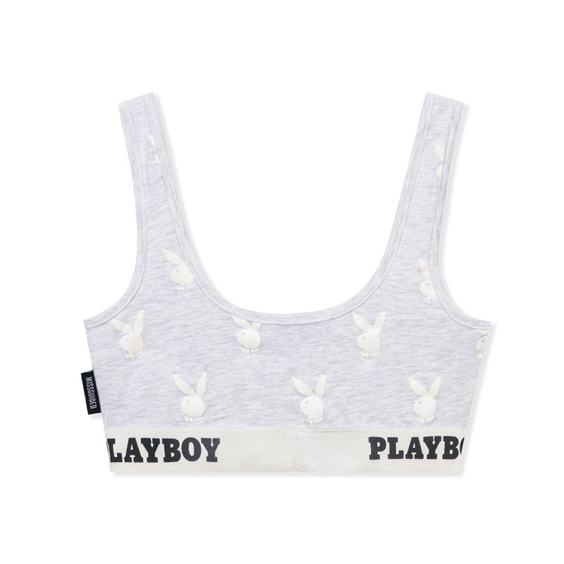 Ropa De Casa Playboy Deporte Repeat Graphic Cut Out Bra Mujer Grises | 0217-XRHAF