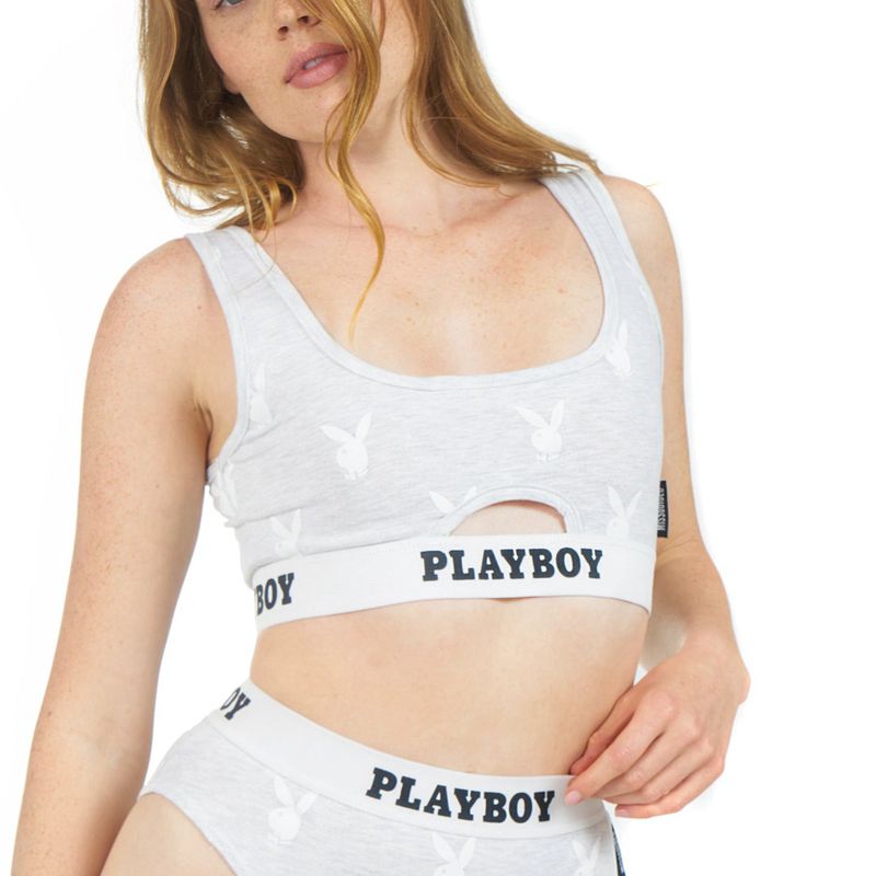 Ropa De Casa Playboy Deporte Repeat Graphic Cut Out Bra Mujer Grises | 0217-XRHAF