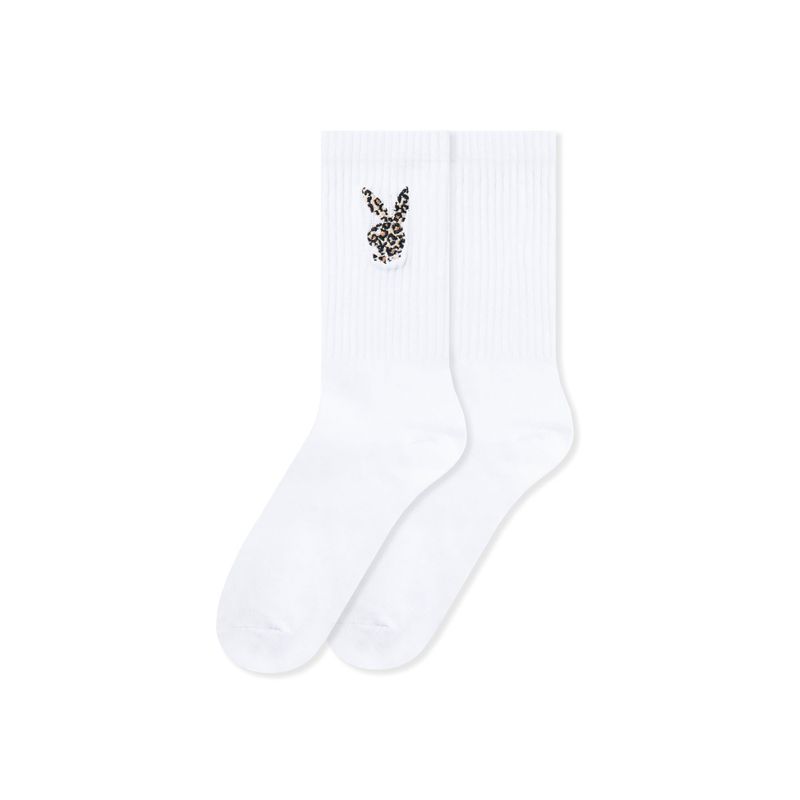 Ropa De Casa Playboy Leopard Print Bunny Socks Mujer Negros | 6072-PJBWT