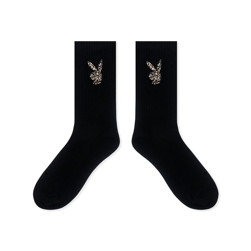 Ropa De Casa Playboy Leopard Print Bunny Socks Mujer Negros | 6072-PJBWT