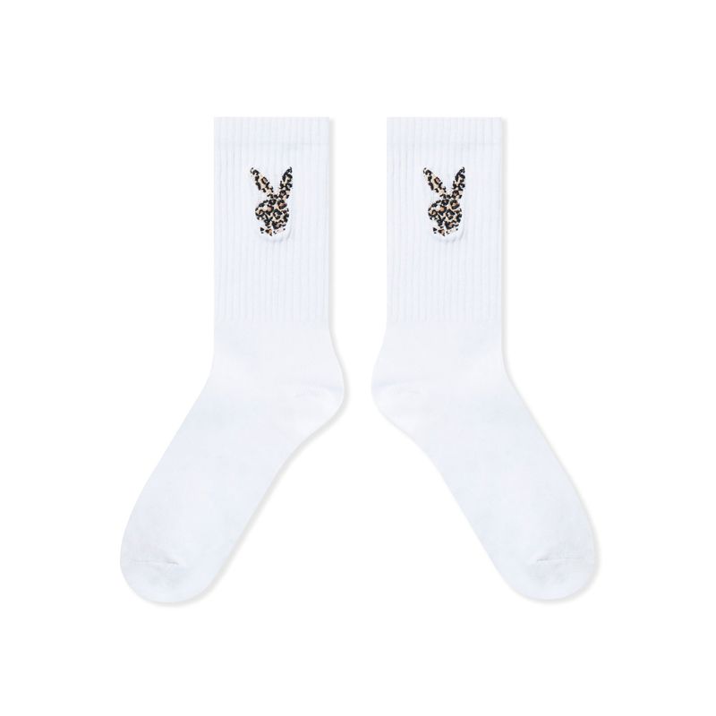 Ropa De Casa Playboy Leopard Print Bunny Socks Mujer Negros | 6072-PJBWT