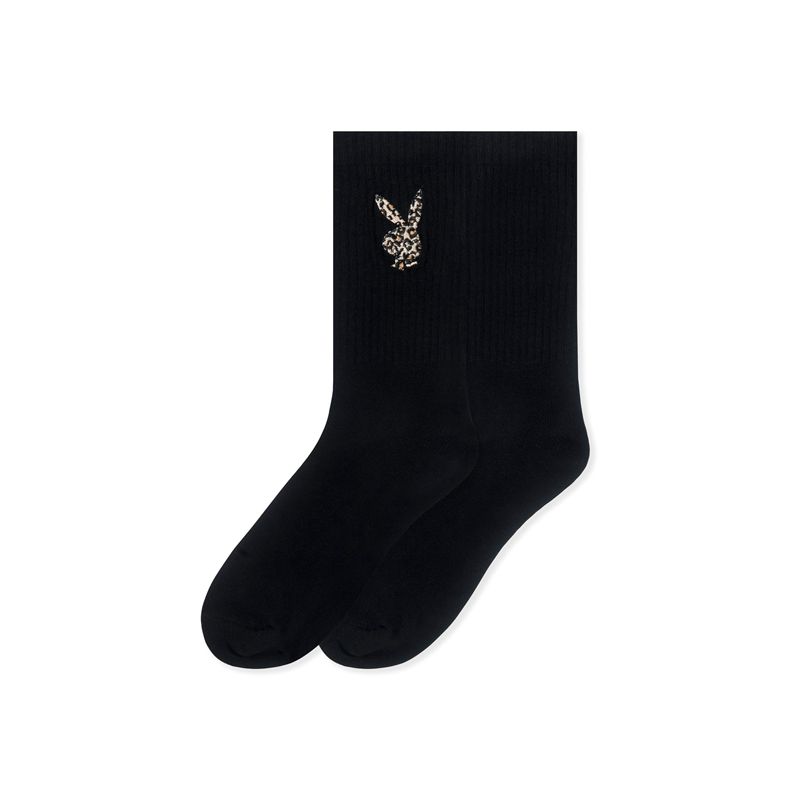 Ropa De Casa Playboy Leopard Print Bunny Socks Mujer Negros | 6072-PJBWT