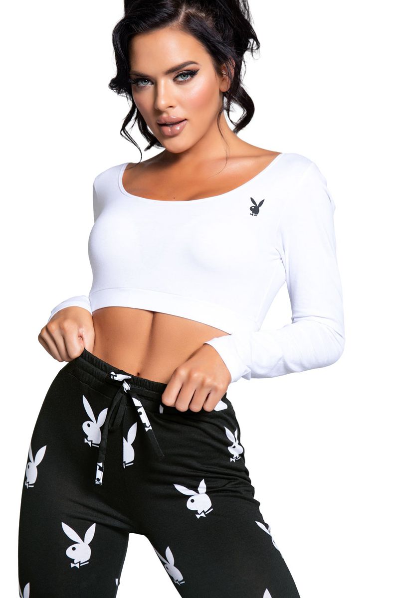 Ropa De Casa Playboy Lounge Set Mujer Negros Blancos | 8916-XZGOE