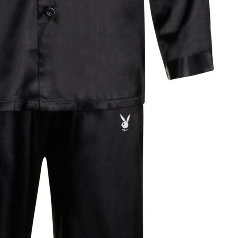 Ropa De Casa Playboy Satin Lounge Pajama Set Mujer Negros | 2107-NXTYU