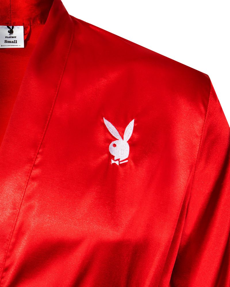 Ropa De Casa Playboy Satin Lounge Robe Hombre Rojos | 8340-RENYS