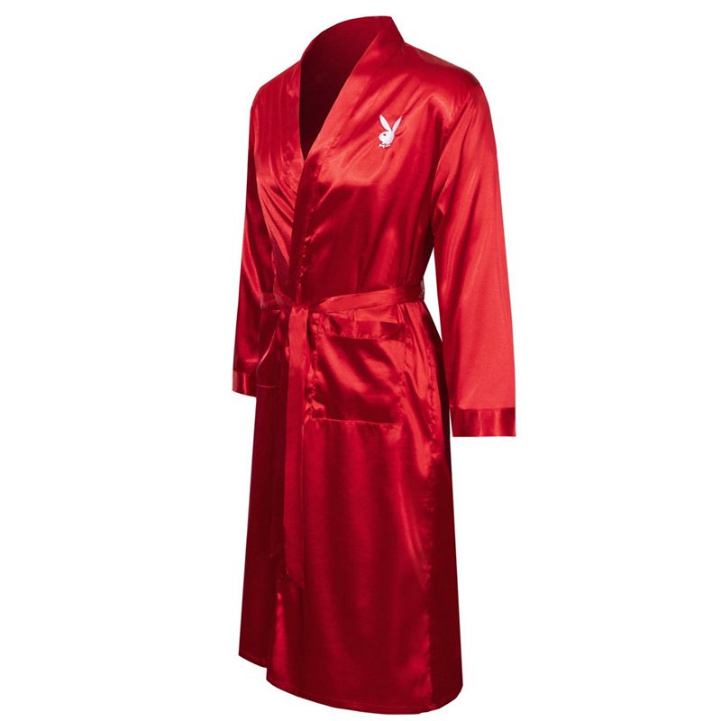 Ropa De Casa Playboy Satin Lounge Robe Hombre Rojos | 8340-RENYS