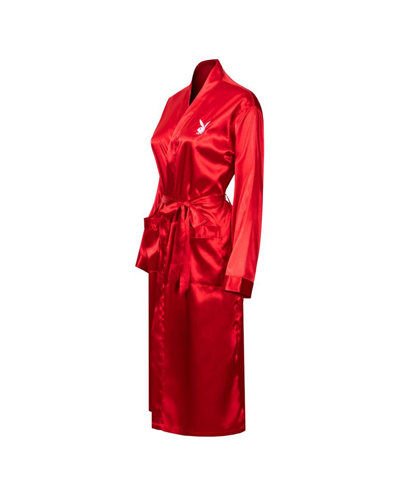 Ropa De Casa Playboy Satin Lounge Robe Hombre Rojos | 8340-RENYS