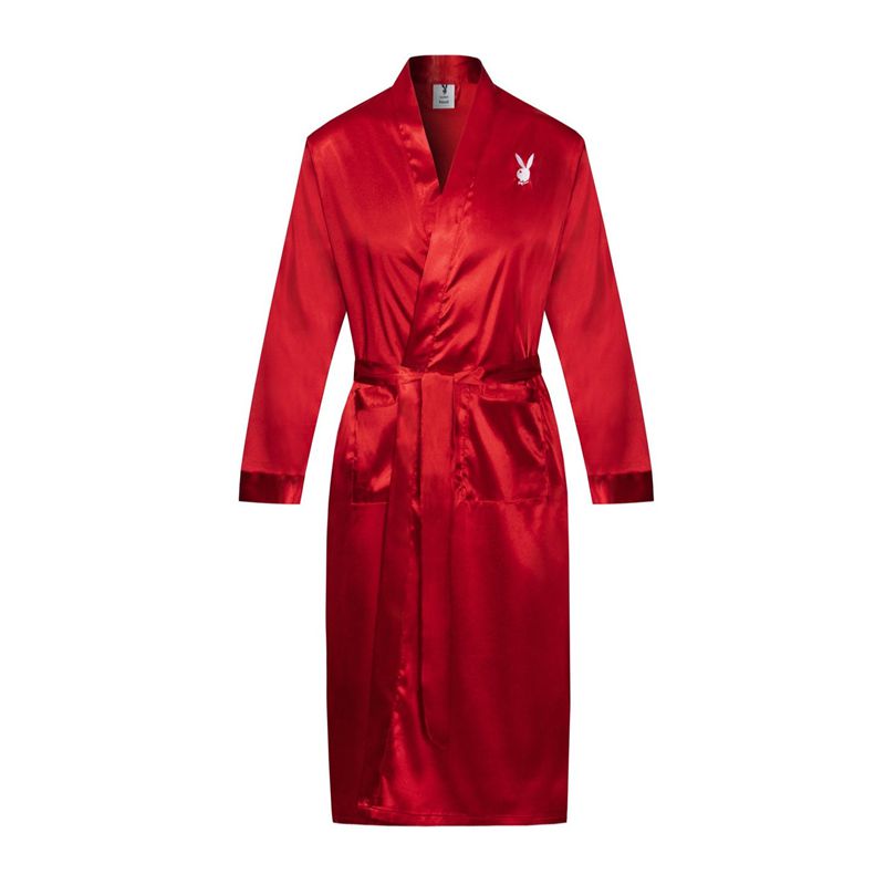 Ropa De Casa Playboy Satin Lounge Robe Hombre Rojos | 8340-RENYS