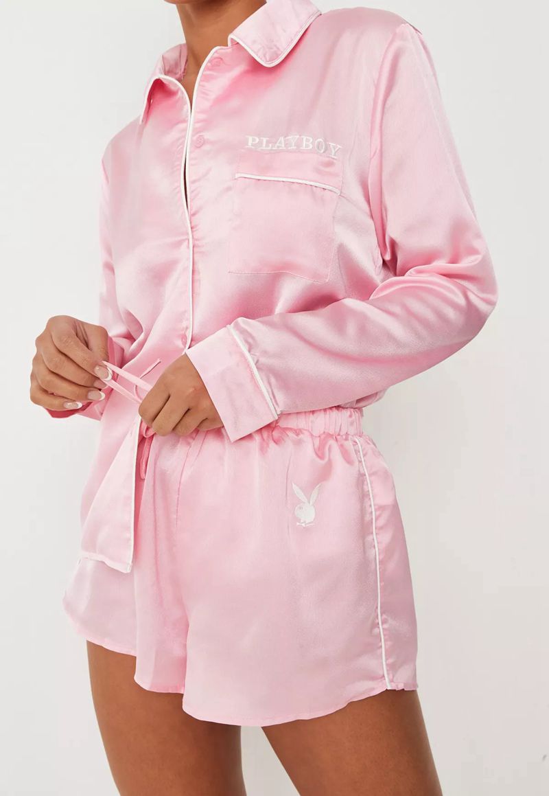 Ropa De Casa Playboy Satin Pajama Set Mujer Rosas | 5124-XUPHK