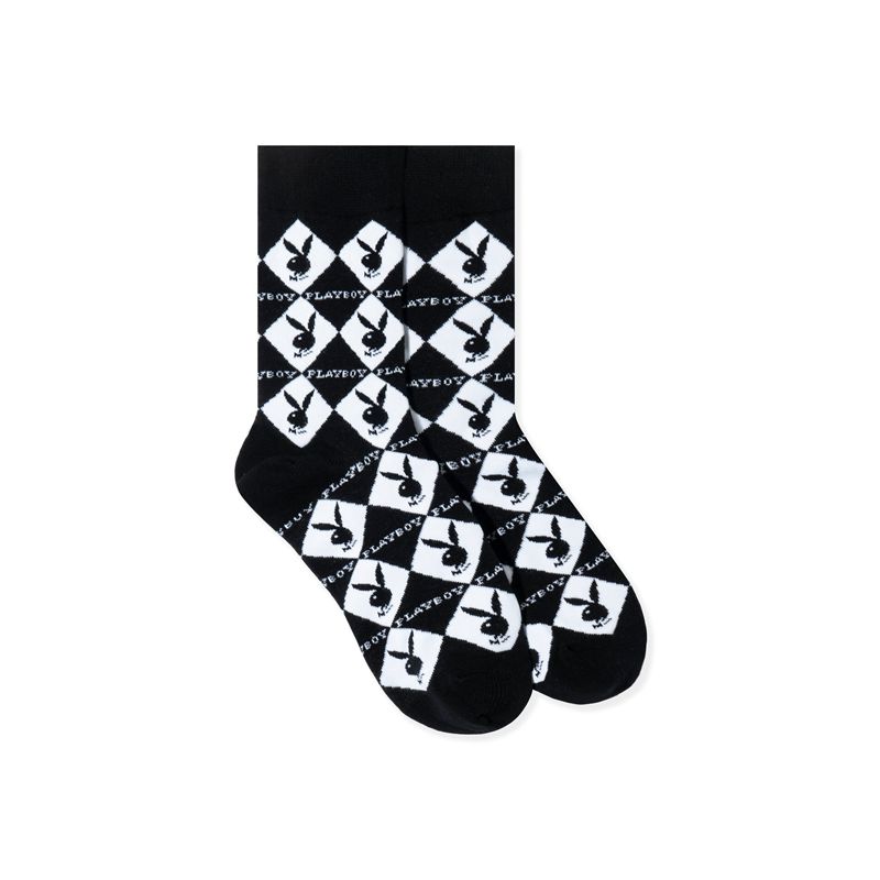 Ropa De Casa Playboy Women S Rabbit Head Argyle Socks Mujer Negros | 7289-UCQKS