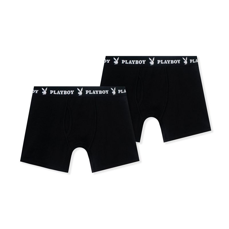 Ropa Interior Playboy 2-Pack Boxer Briefs Hombre Negros | 8127-ZSNRA