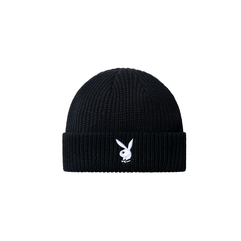 Sombreros Playboy Rabbit Head Knit Beanie Hombre Negros Blancos | 0254-KPTHR