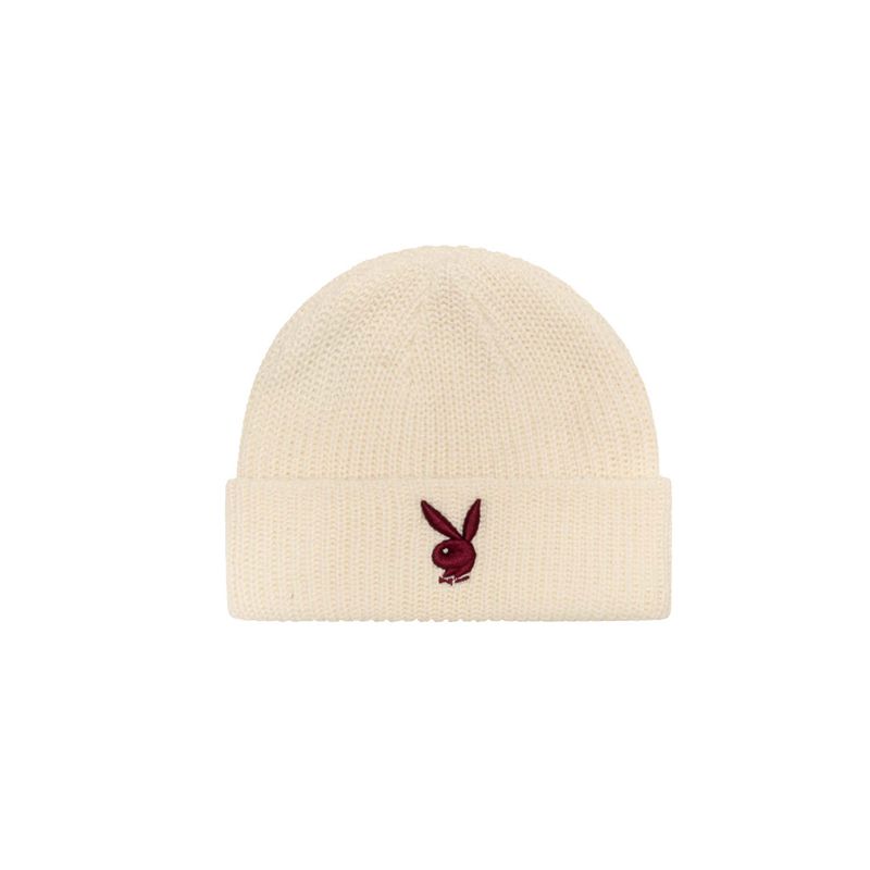 Sombreros Playboy Rabbit Head Knit Beanie Hombre Negros Blancos | 0254-KPTHR