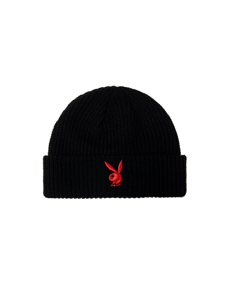 Sombreros Playboy Rabbit Head Knit Beanie Hombre Negros Blancos | 0254-KPTHR