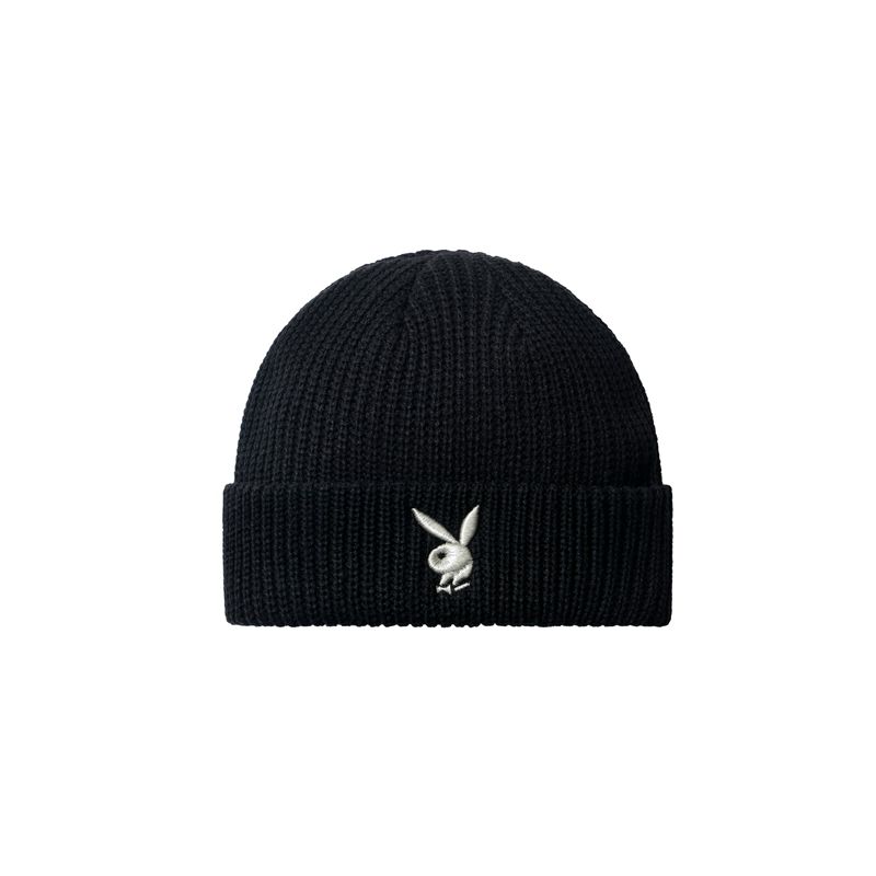 Sombreros Playboy Rabbit Head Knit Beanie Hombre Negros Blancos | 0254-KPTHR