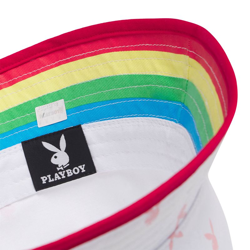 Sombreros Playboy Rainbow Lining Rabbit Head Bucket Hombre Blancos Rosas | 9873-EZTNF