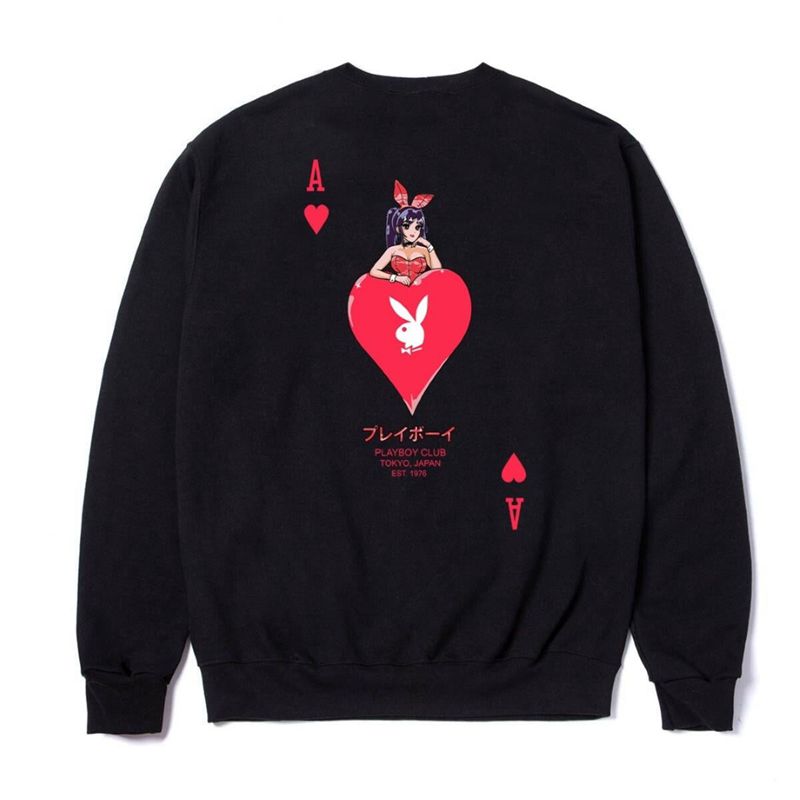 Sudadera Con Capucha Playboy Ace Of Hearts Crewneck Sweat Hombre Negros | 1307-YCFAV