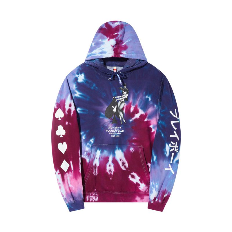 Sudadera Con Capucha Playboy Ace Of Spades Tie Dye Hombre Rosas Morados | 8904-SZAWM