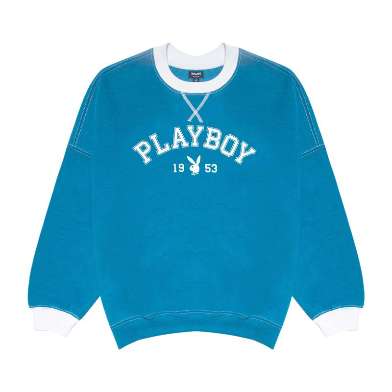 Sudadera Con Capucha Playboy Contrast 1953 Crewneck Mujer Azules | 2073-ONZBW