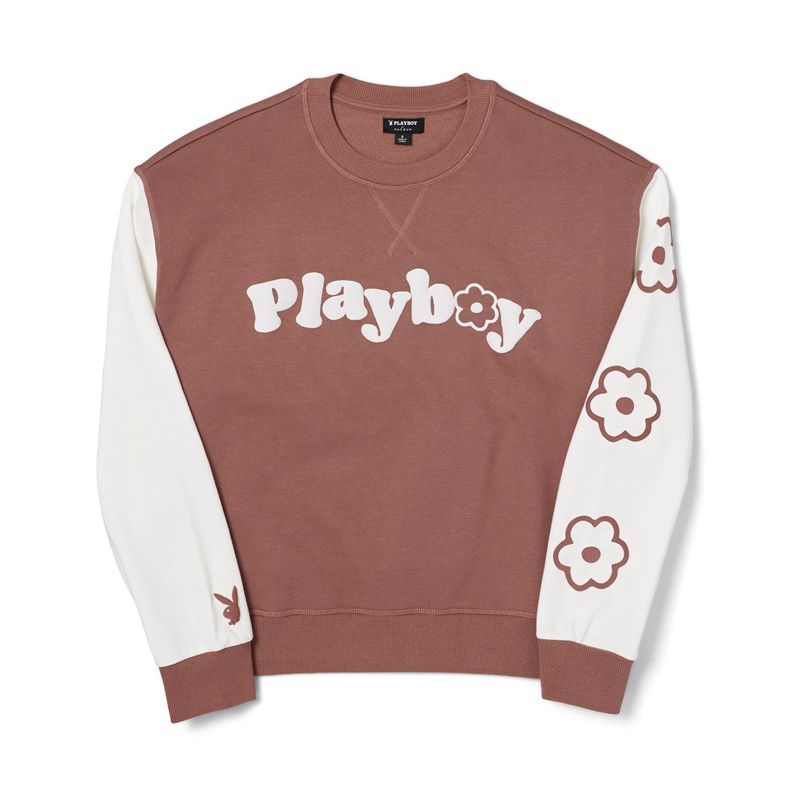 Sudadera Con Capucha Playboy Contrast Camp Crew Neck Mujer Marrom | 0716-ZMTEY