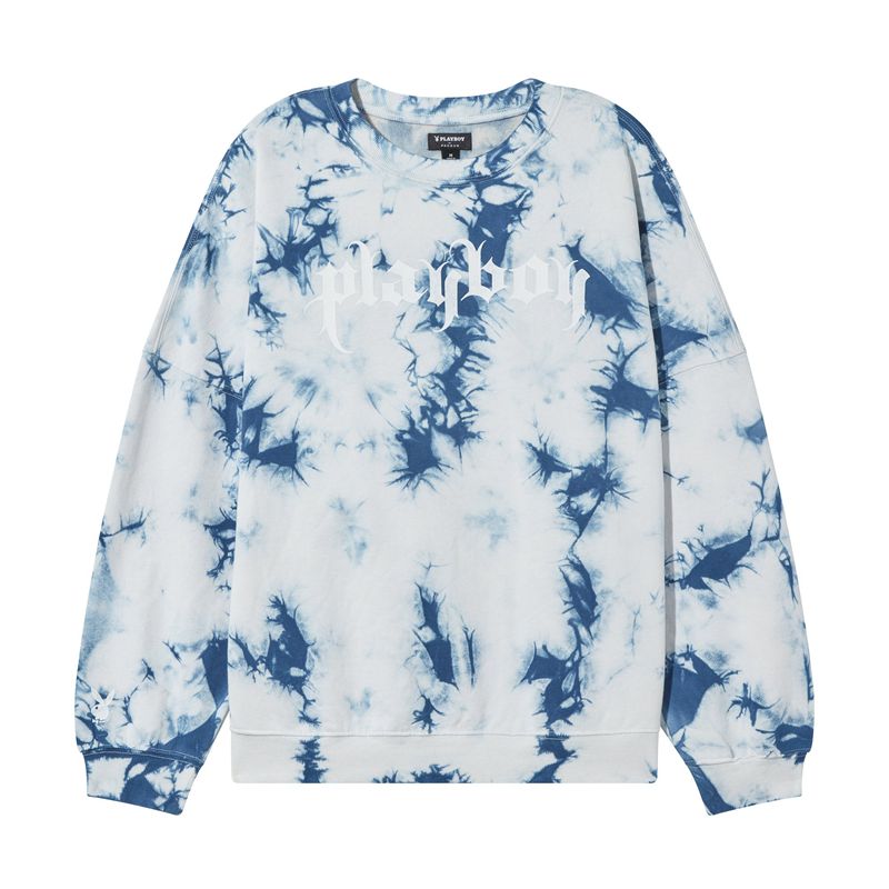 Sudadera Con Capucha Playboy Crystal Tie-Dye Crewneck Mujer Azules | 8610-NDBSW