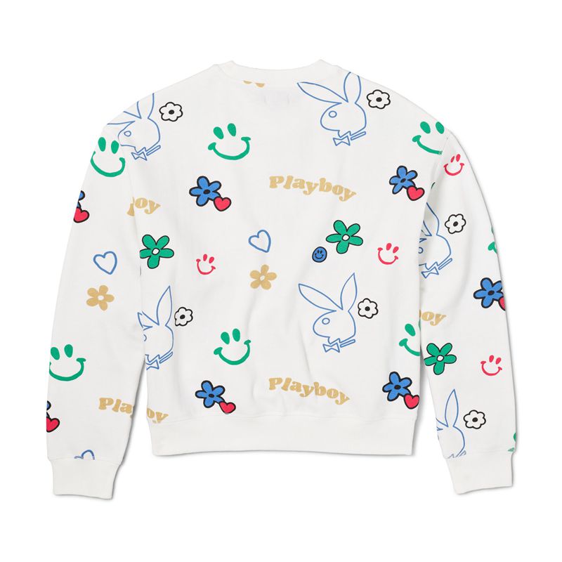 Sudadera Con Capucha Playboy Doodle Crew Neck Mujer Blancos Multicolor | 8925-LZIBE