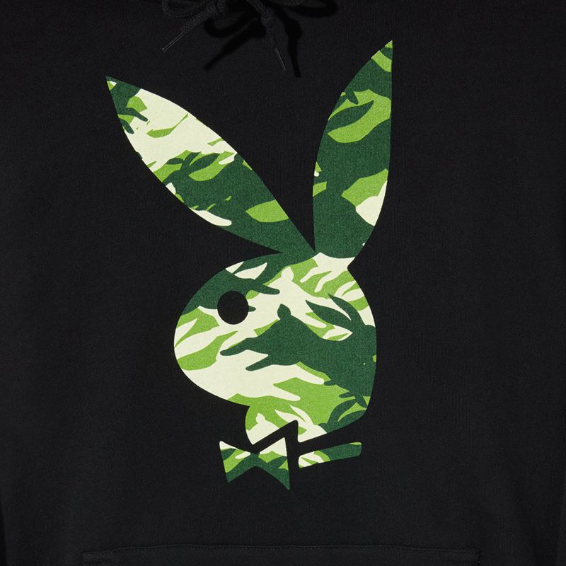 Sudadera Con Capucha Playboy Hare Green Camo Hombre Negros | 6910-HGOUC