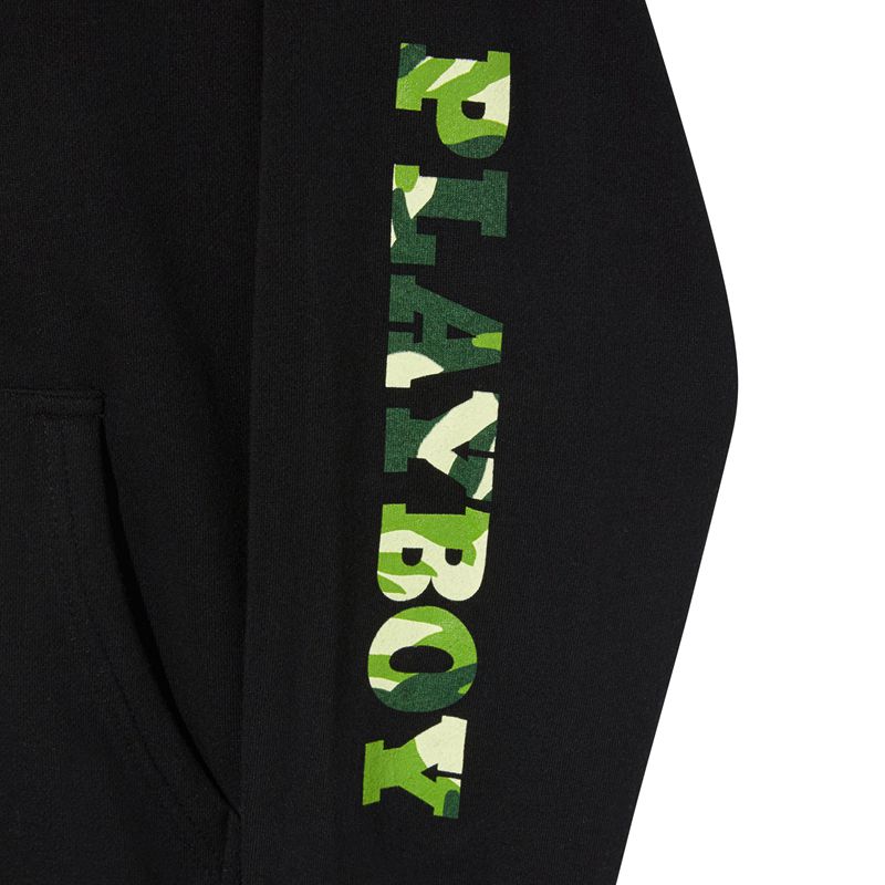 Sudadera Con Capucha Playboy Hare Green Camo Hombre Negros | 6910-HGOUC