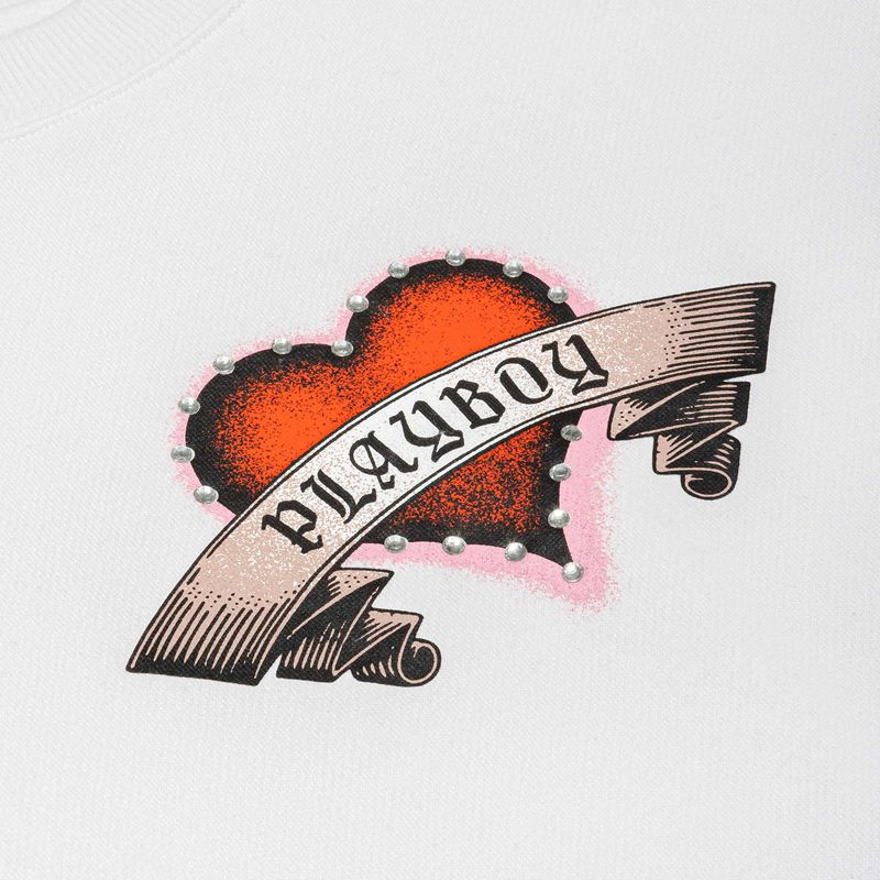 Sudadera Con Capucha Playboy Heartbreaker Crewneck Mujer Blancos | 5671-YOUNV