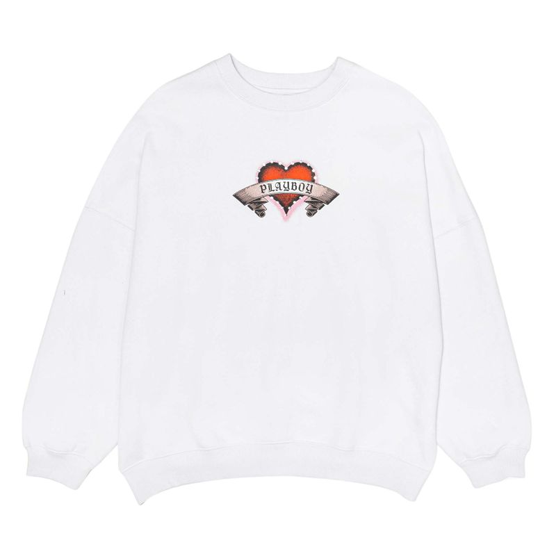 Sudadera Con Capucha Playboy Heartbreaker Crewneck Mujer Blancos | 5671-YOUNV