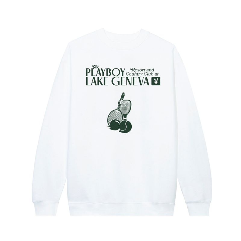 Sudadera Con Capucha Playboy Lake Geneva Tenis Club Crewneck Mujer Blancos | 0569-BDMTK