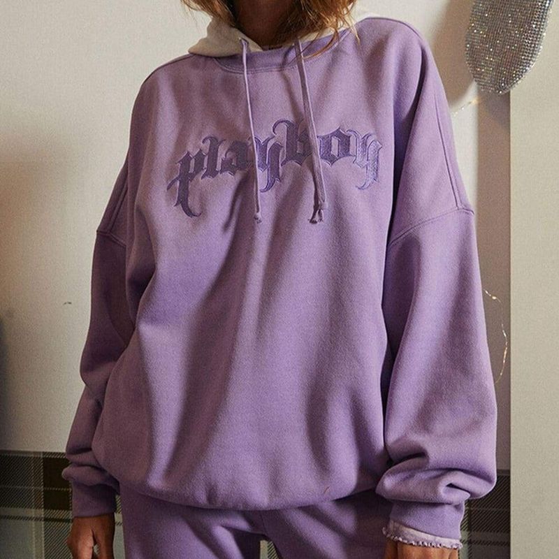 Sudadera Con Capucha Playboy Layered Mujer Morados | 3249-GIZJA