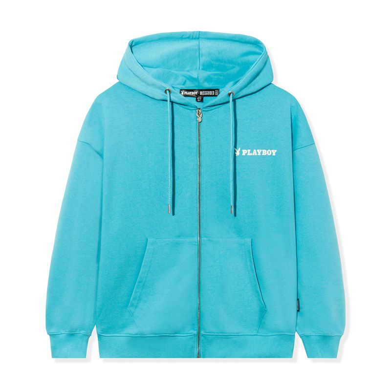 Sudadera Con Capucha Playboy Logo Oversized Zip-Up Mujer Azules | 7430-QLZAB