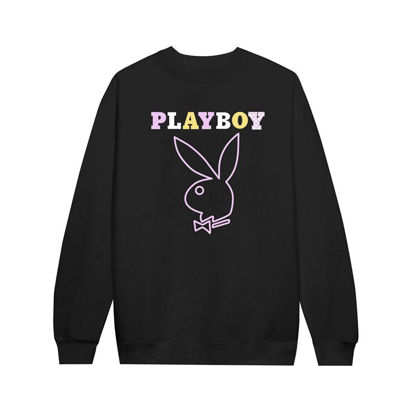 Sudadera Con Capucha Playboy Press Play Crewneck Sweat Hombre Negros | 0275-PUMQF