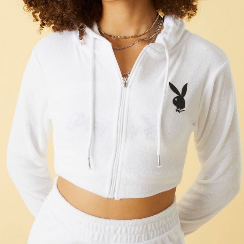 Sudadera Con Capucha Playboy Terry Zip Up Crop Mujer Marrom | 7158-HSZXV