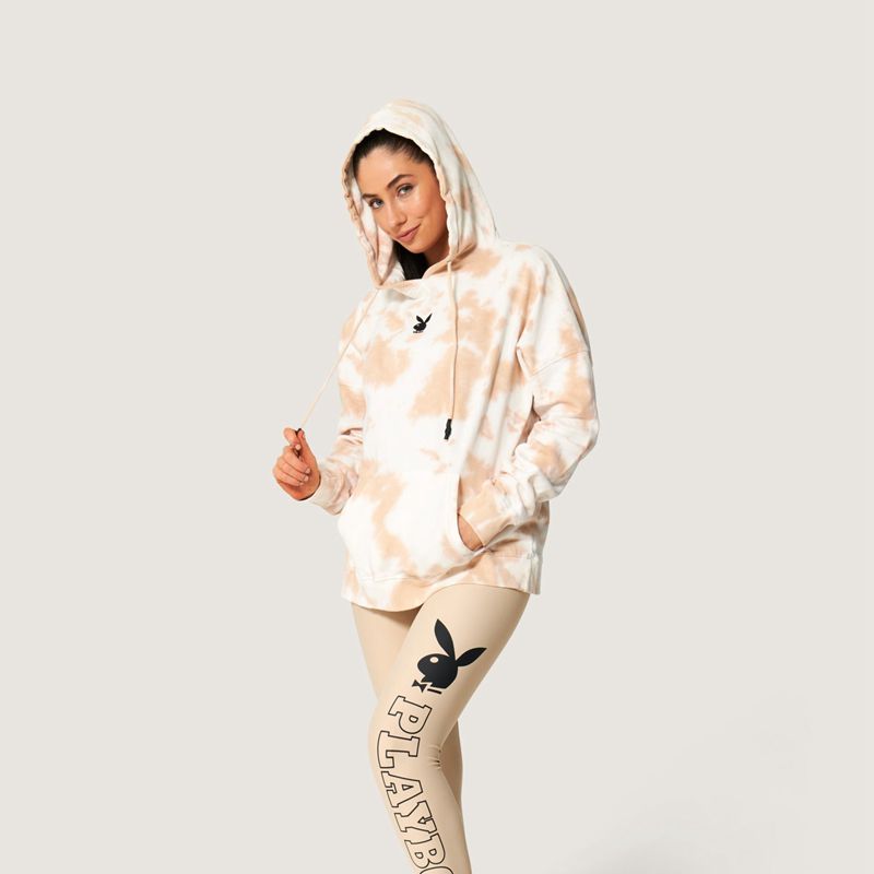 Sudadera Con Capucha Playboy Tie Dye Oversized Mujer Blancos Marrom | 5187-WDAPG