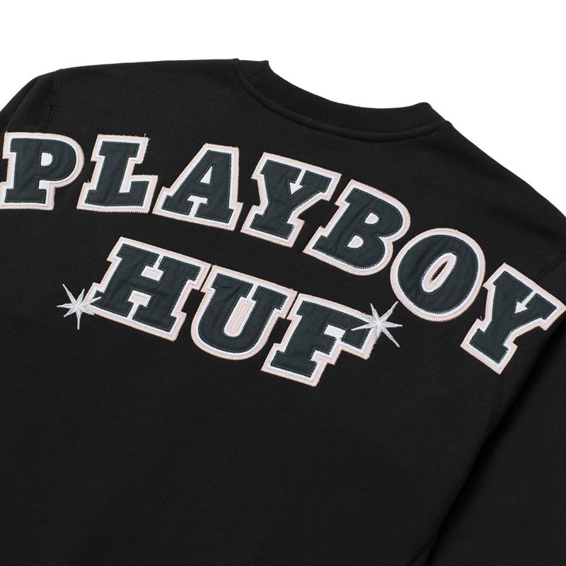 Sudadera Con Capucha Playboy X Huf Rabbit Head Crewneck Hombre Negros | 9583-VBMNI