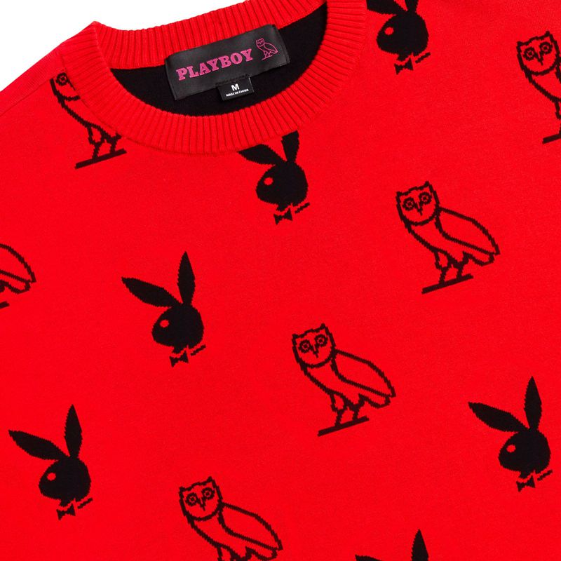 Suéteres Playboy X Ovo Intarsia Knit Hombre Rojos | 2871-MAIDS