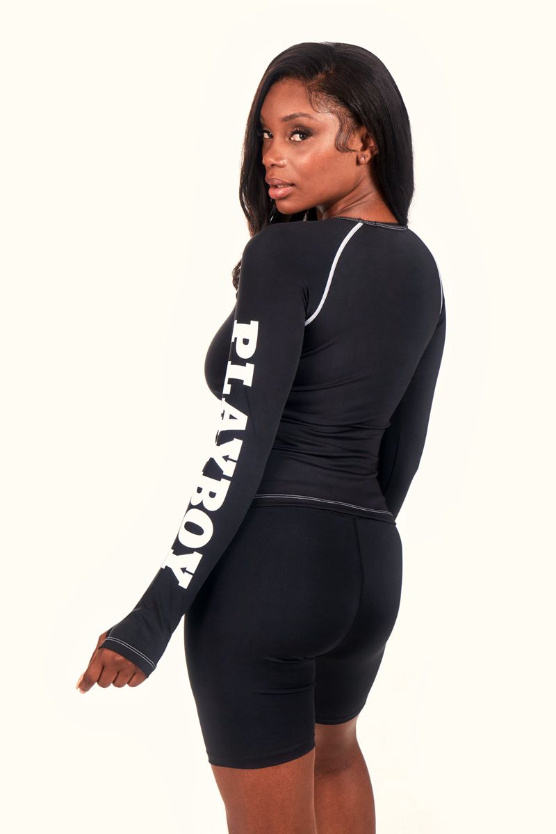 Tank Playboy Active Branded Long Sleeve Mujer Negros | 2538-RVFKN