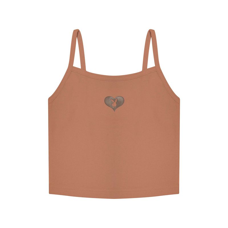 Tank Playboy Bunny Heart Binded Mujer Marrom | 7145-BJFSN