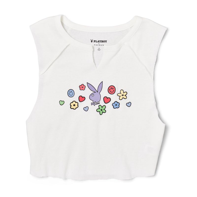 Tank Playboy Doodle Notched Raglan Mujer Blancos | 3096-KSXGE