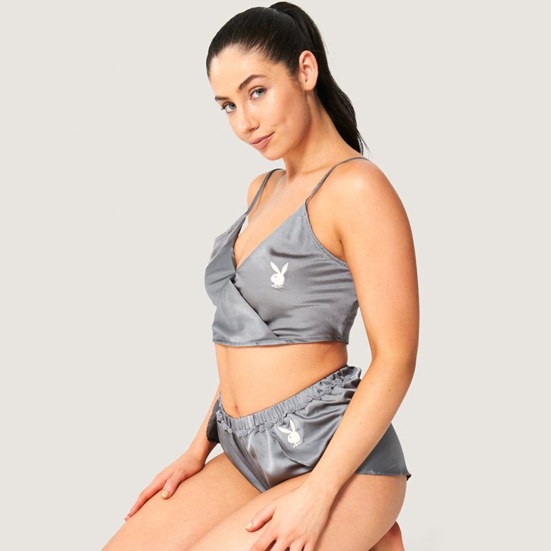 Tank Playboy Lounge Satin Mujer Grises | 6457-FVSQR