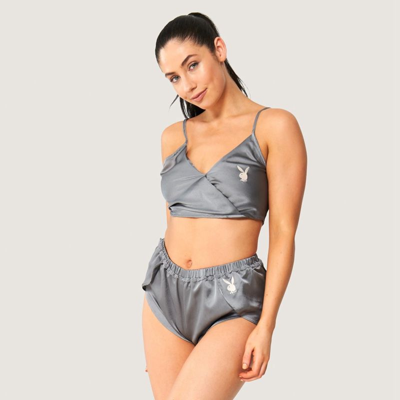 Tank Playboy Lounge Satin Mujer Grises | 6457-FVSQR