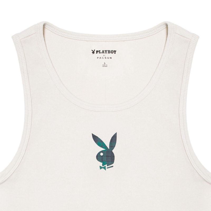 Tank Playboy Plaid Bunny Rib Mujer Blancos | 1906-KMIGP