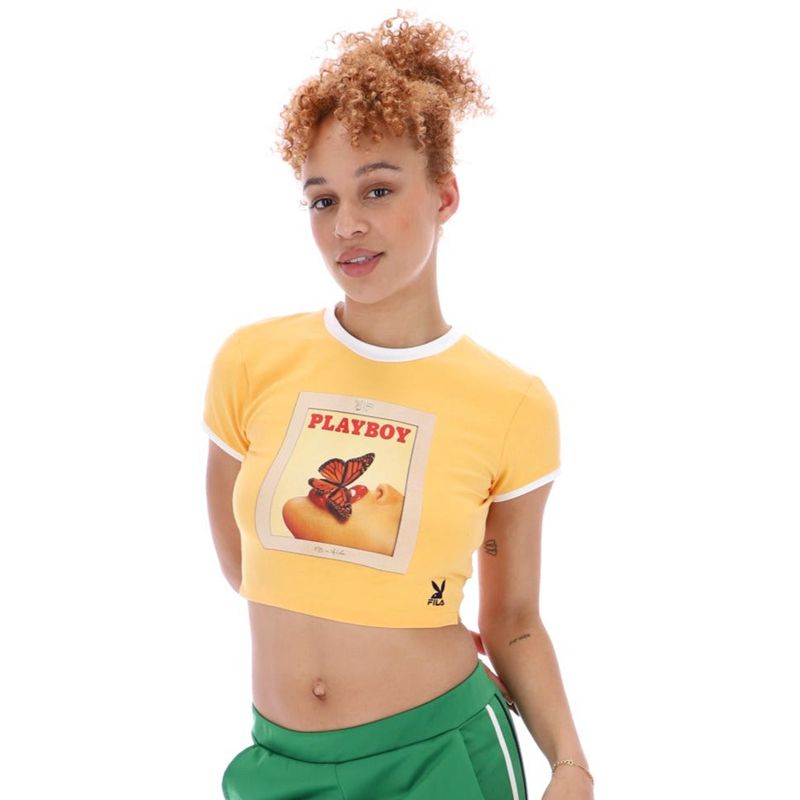 Tank Playboy X Fila Tee Mujer Amarillos | 2083-NFYIO