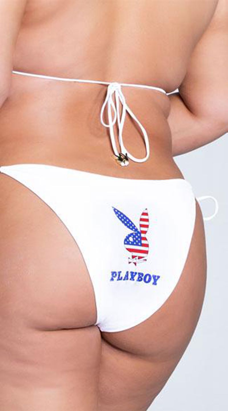 Trajes De Baño Playboy American Flag Rabbit Head String Bikini Mujer Blancos | 7182-TJUXK