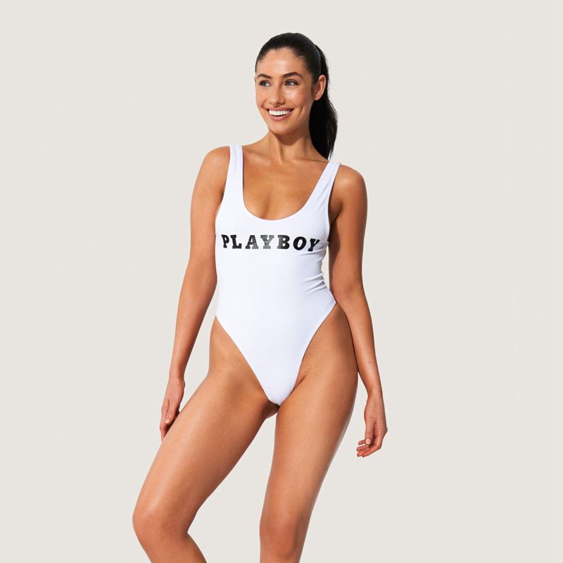 Trajes De Baño Playboy Classic Masthead One Piece Mujer Blancos | 7259-RQXCA