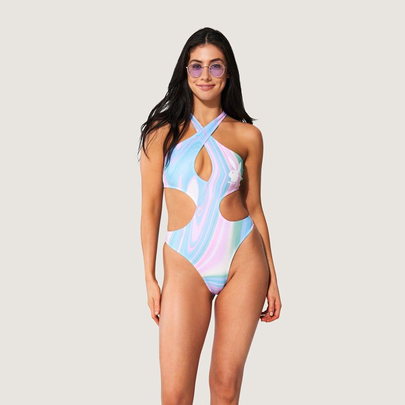 Trajes De Baño Playboy Cut Out Cross Halter One Piece Mujer Multicolor | 0456-ABQTH